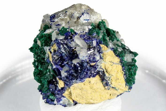 Cerussite and Sparkling Azurite on Green Malachite - Congo #348525